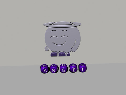 3D illustration of ANGEL graphics and text made by metallic dice letters for the related meanings of the concept and presentations for background and art