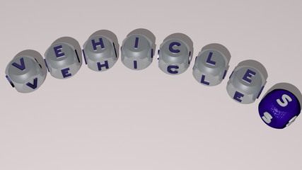 vehicles curved text of cubic dice letters, 3D illustration for car and editorial