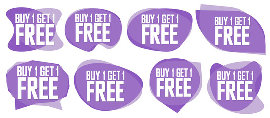 Fototapeta premium Buy 1 Get 1 Free, set sale bubble banners design template, discount tags, vector illustration