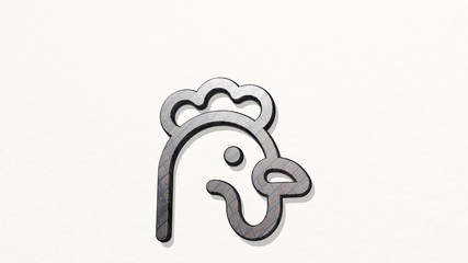 rooster 3D icon on the wall, 3D illustration for chicken and animal