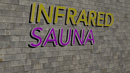 Fototapeta premium infrared sauna text on textured wall, 3D illustration for background and landscape
