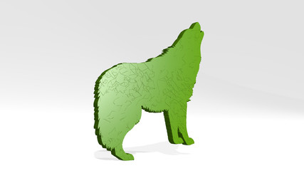 WOLF 3D drawing icon on white floor, 3D illustration for animal and background