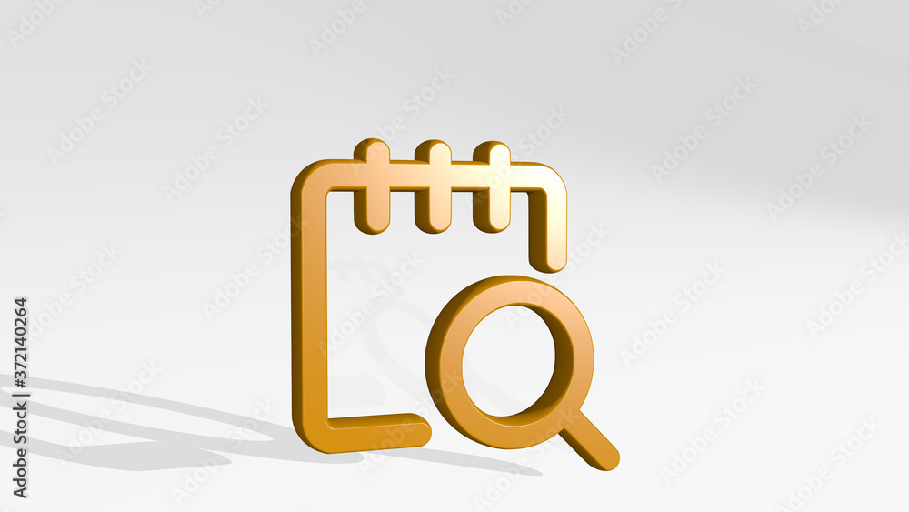 Poster notes search 3d icon casting shadow, 3d illustration for background and business