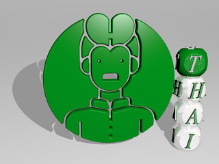 THAI 3D icon beside the vertical text of individual letters, 3D illustration for asian and thailand