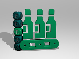 beers 3D icon and dice letter text, 3D illustration for alcohol and background
