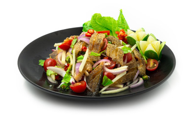 Spicy Gourami Salad Deep fried Fish hot and spice combination with Vegetable