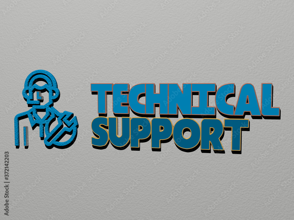 Poster technical support icon and text on the wall, 3d illustration for background and design