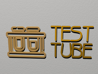 test tube icon and text on the wall, 3D illustration for background and laboratory