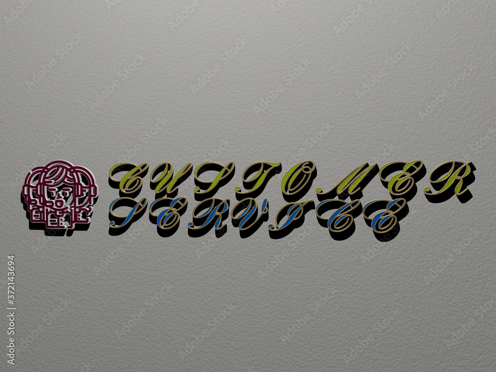 Fototapete 3d representation of customer service with icon on the wall and text arranged by metallic cubic lett