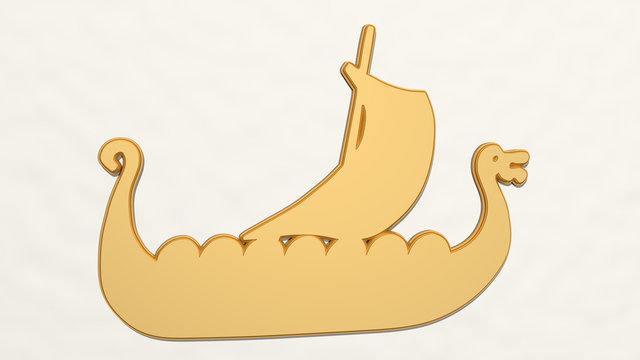 VIKING BOAT 3D drawing icon, 3D illustration for ancient and background