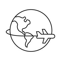 Obraz premium airplane flying around world planet with america continent line style icon