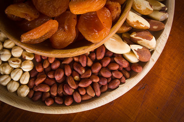 Set of nuts and dried fruits.