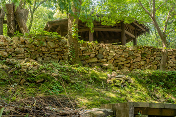 Top of gazebo viewed from riverbed