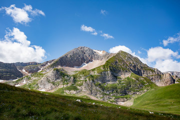 Blooming meadows in the summer landscapes of the caucasus mountains in Russia