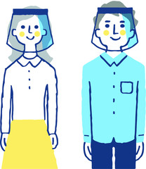 フェイスシールドしている男女2人