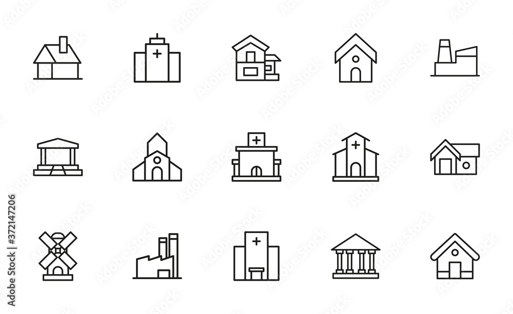 Poster simple set of architecture icons in trendy line style.