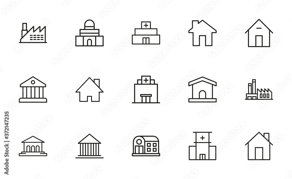 Poster simple set of architecture icons in trendy line style.
