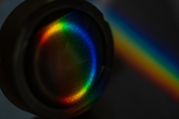 glass lens with rainbow ring and hexagon pattern