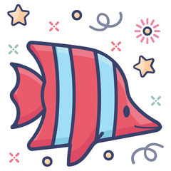 
Aquatic craniate animal, icon of tropical fish in flat style 
