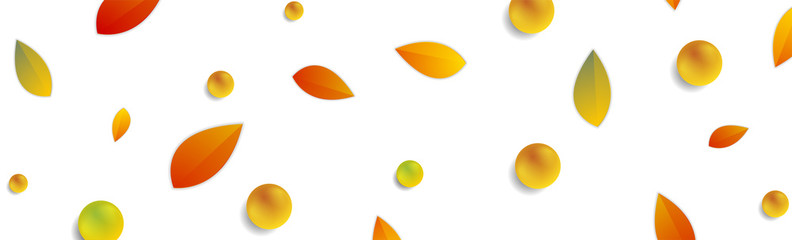 Autumn leaves and glossy beads on white background abstract web banner