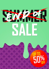 End of Summer Sale up to 50% off, poster design template, season best offer, discount banner, vector illustration