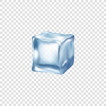 Clear ice cube in light blue colours realistic vector illustration isolated.