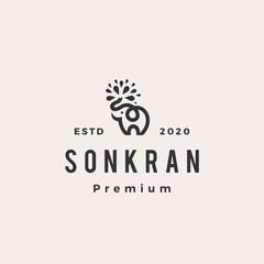elephant water sonkran hipster vintage logo vector icon illustration