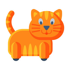 Cat on Wheels Baby Toy, Cute Colorful Plastic Plaything for Toddler Kids Flat Vector Illustration