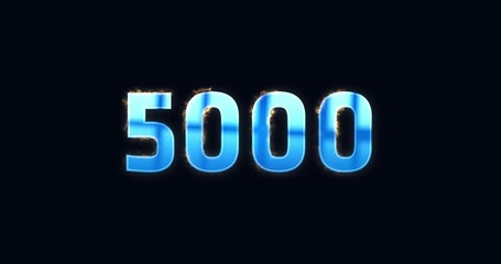 5000, 5K. Electric lightning text. Burning Logo reveal animation on black background. High quality 4k footage