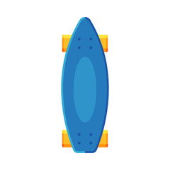 Blue Plastic Skateboard, View from Above Flat Vector Illustration