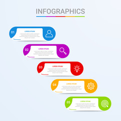 Business data visualization, infographic template with 5 steps on blue background, vector illustration