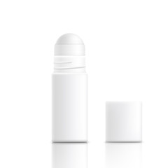 White roller deodorant bottle with open cap - blank realistic mockup