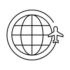 sphere world planet with airplane flying around line style icon