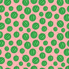 Ripe, juicy watermelon and seeds seamless pattern.