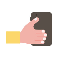 hand lifting smartphone vertically flat style icon