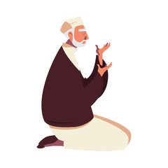 muslim old man praying vector design