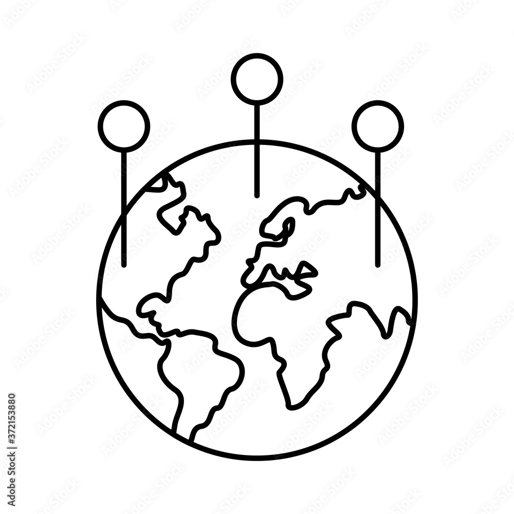 Poster world planet earth with continents with points location line style icon