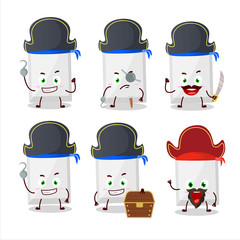 Cartoon character of white tablet with various pirates emoticons