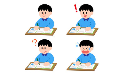 勉強する小学生男子イラストセット