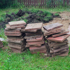 Stack of old ceramic tiles