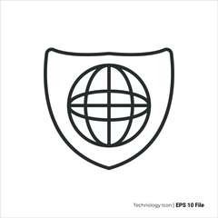 internet security icon outline. globe circle with shield icon vector design. isolated on white background