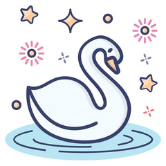 
Aquatic birds, swans flat vector style 
