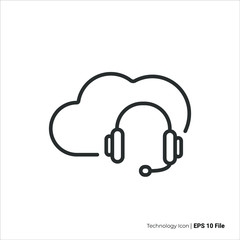 cloud audio stream icon outline. cloud audio stream vector design. isolated on white background
