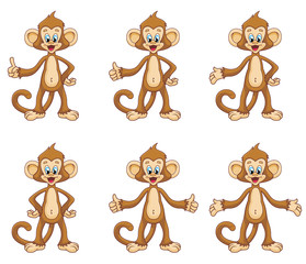 Set of cute funny monkeys in a cartoon style.