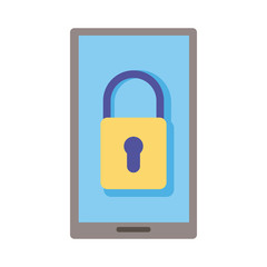 smartphone device with padlock flat style icon