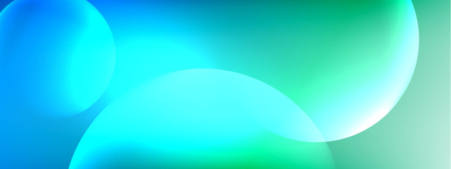 Vector abstract background liquid bubble circles on fluid gradient with shadows and light effects. Shiny design templates for text