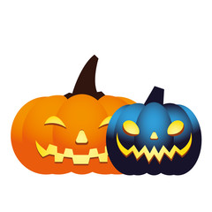 Halloween blue and orange pumpkins cartoons vector design