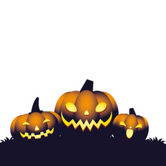 Halloween orange three pumpkins cartoons vector design