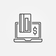 Laptop with Credit Card vector concept Online Banking icon or symbol in thin line style