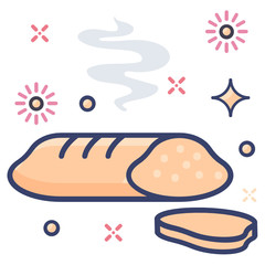 
Italian bread, ciabatta in trendy flat style 
